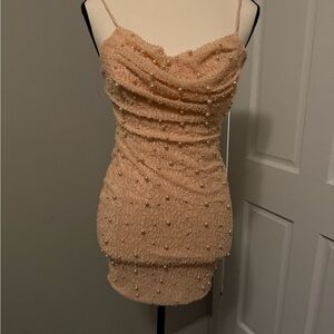 Oh Polly Beaded Cream Mini Dress